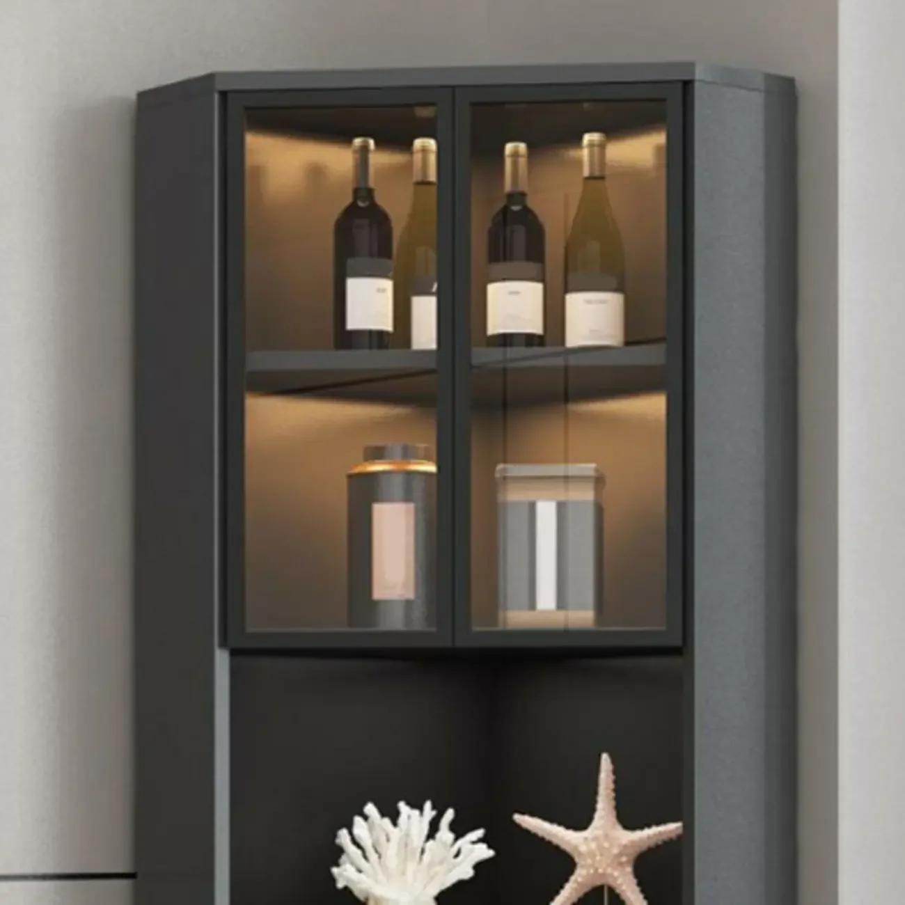 Modern Glam White-Gold Wood Glass Display Cabinet