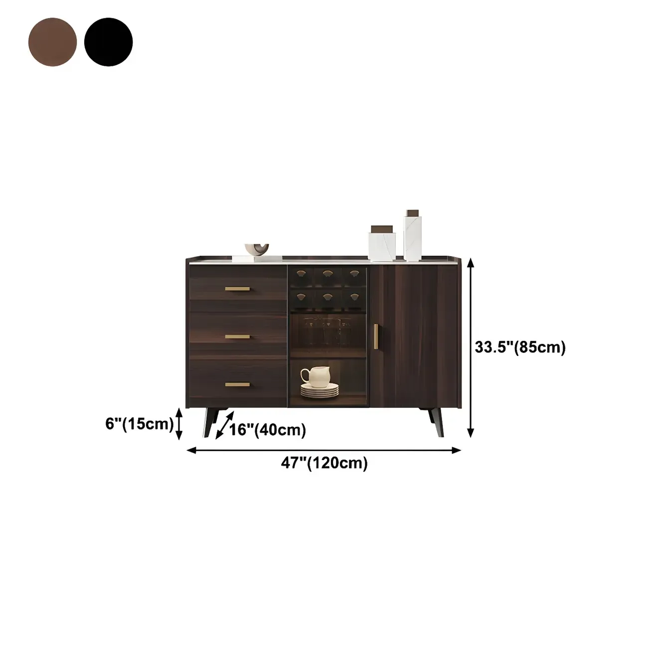 Glam Walnut Wooden Sideboard with Drawers & Cabinets