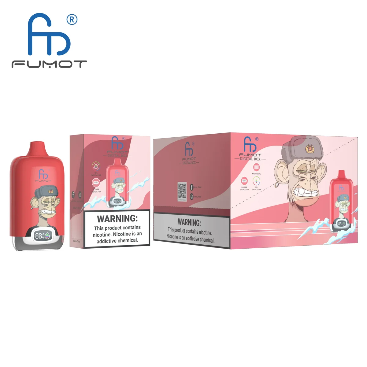 Fumot Digital Box 12000 Strawberry Red Bull – 10er-Displaybox mit Einweg-Vape und Einzelpackung
