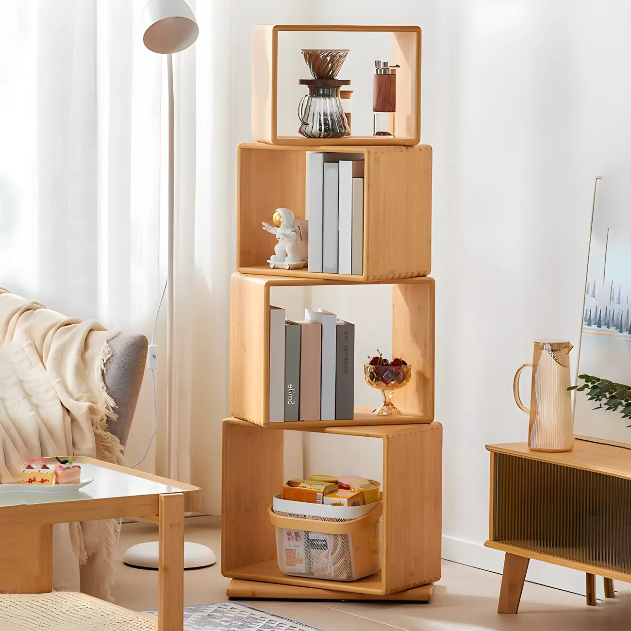 4-Tier Modern Wooden Open Cube Display Bookcase
