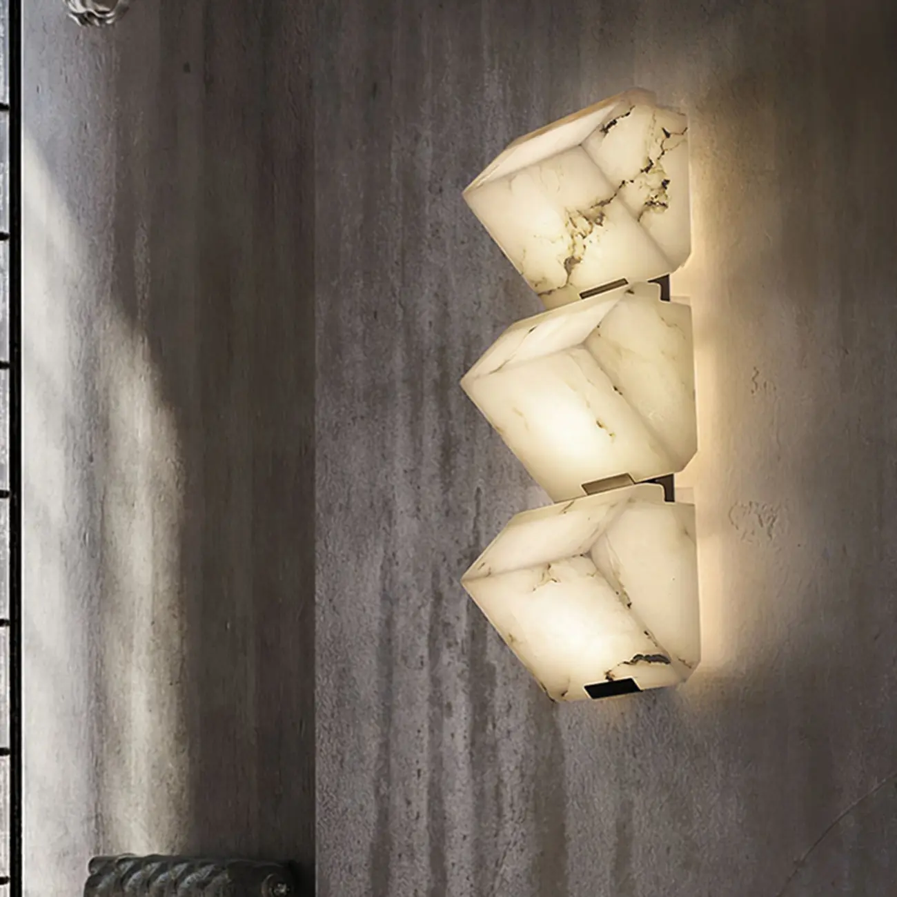 3-Light Geometric Metal Stone Shade Wall Sconce