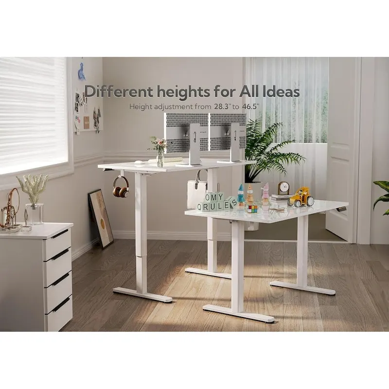 Claiks Glass Standing Desk, White Standing Desk Adjustable Height