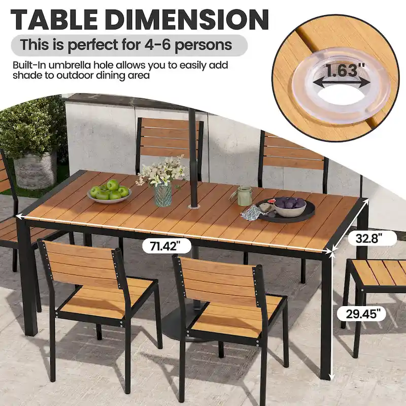 7-Piece Patio Dining Set Aluminum Dining Table with Umbrella Hole and Stackable Chairs