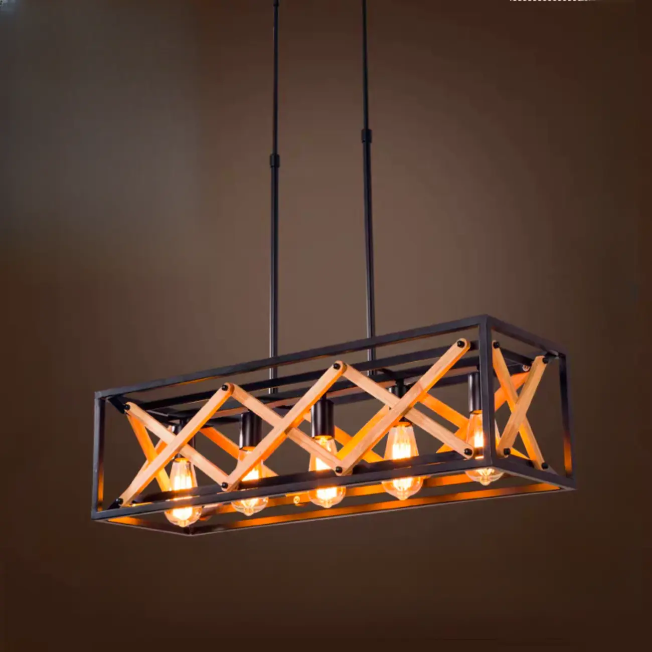 Industrial Black Metal Rectangle Kitchen Island Light