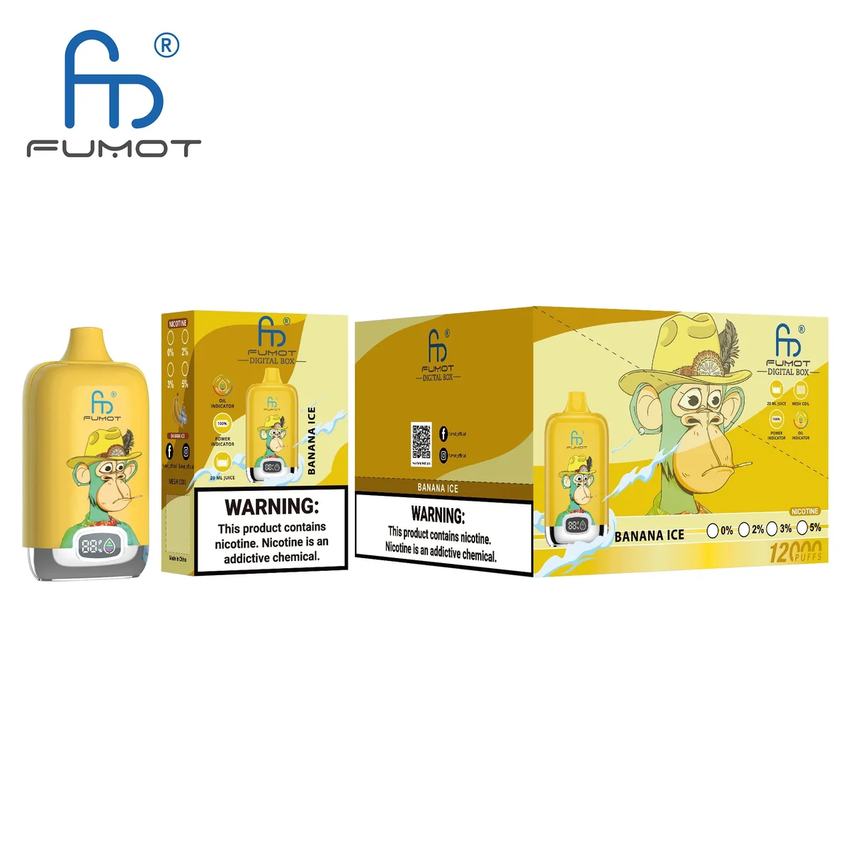 Fumot Digital Box 12000 Banana Ice – 10er-Displaybox mit Einweg-Vape und Einzelpackung