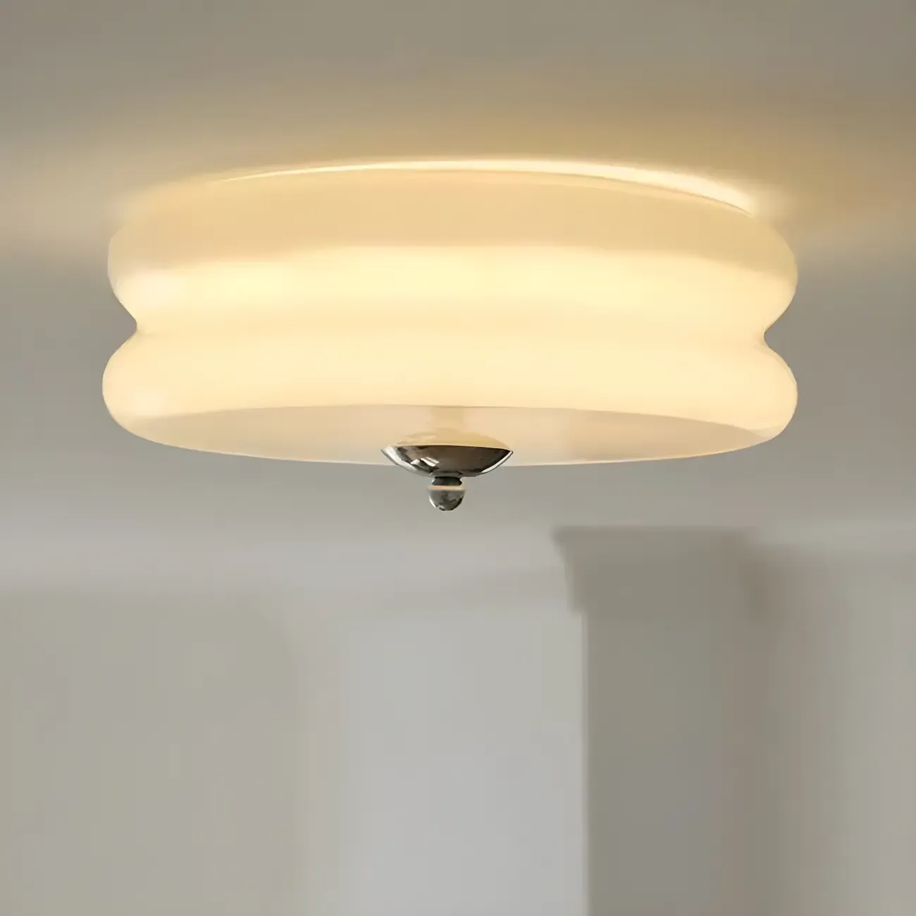 Modern Creamy Round Double-Tier Glass LED Flush Ceiling Light