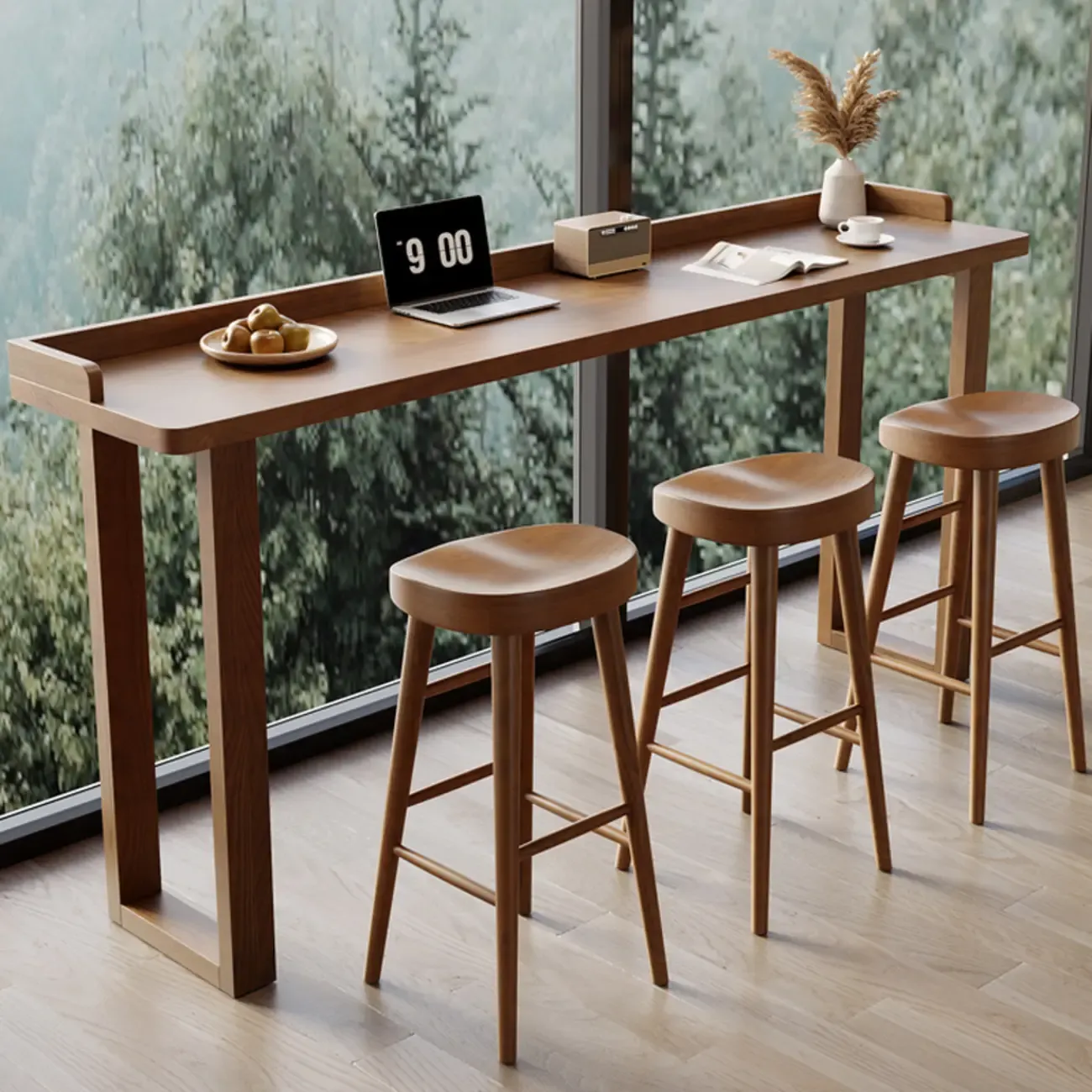 Scandinavian Natural Wood Rectangular Sled Bar Tables