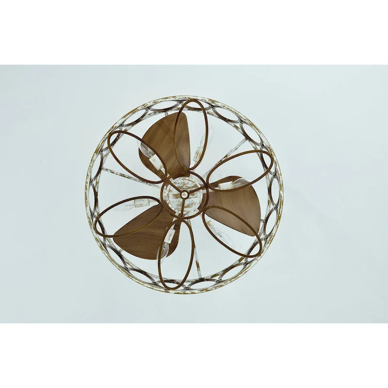 Kolleen 24-inch Weathered White and Imitation Wood 6 Lights 3 Blades Lighted Ceiling Fan with Remote