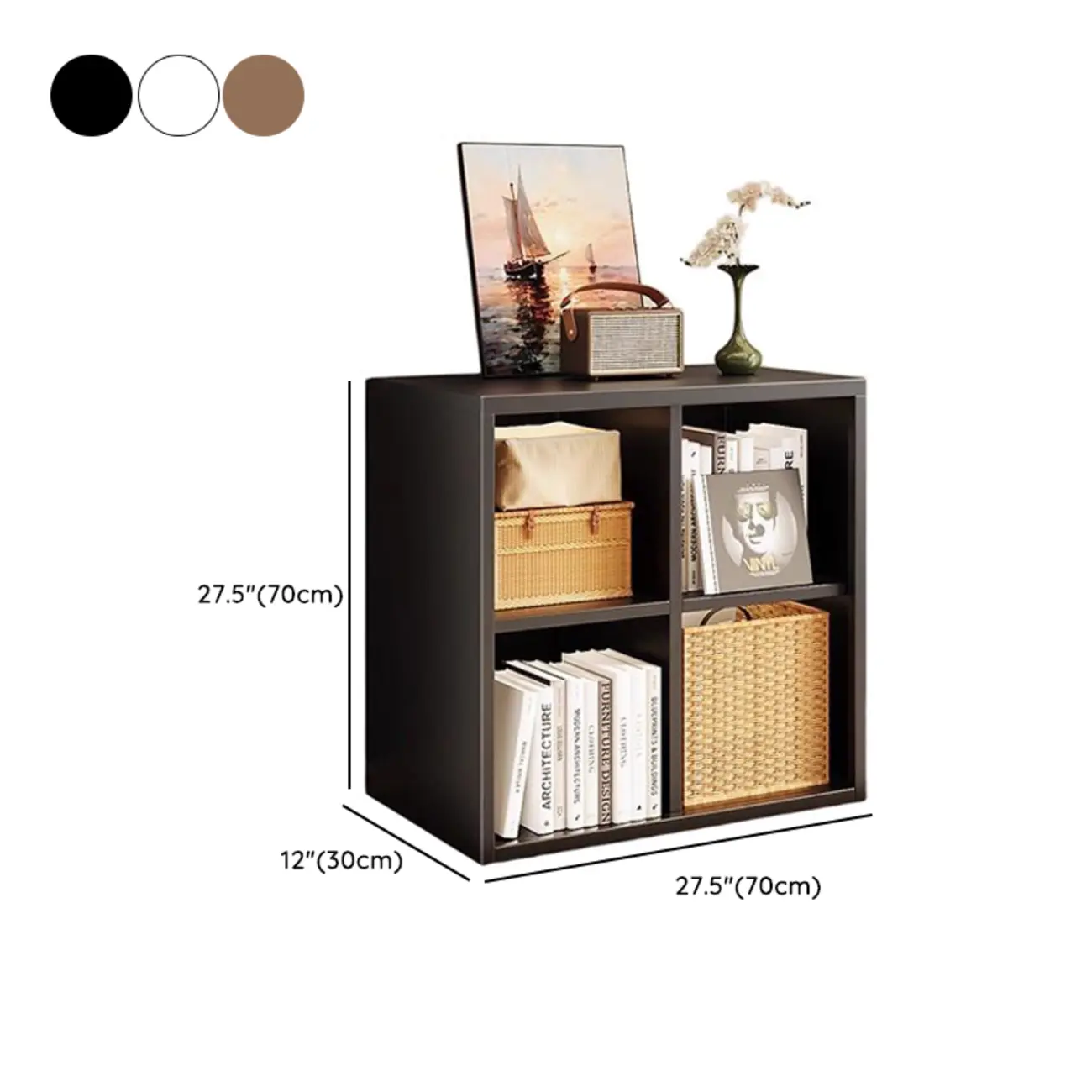 Modern Steel Cube Bookcase with Fabric Bins