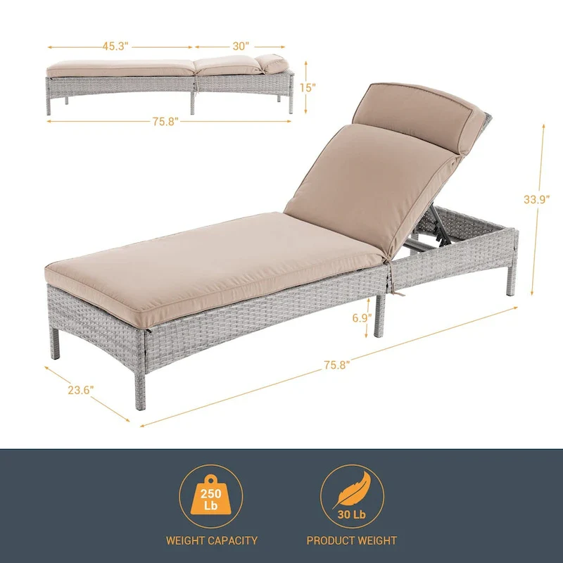 LIVOOSUN Patio Chair Rattan Single Lounge Water-Repellent Cushion