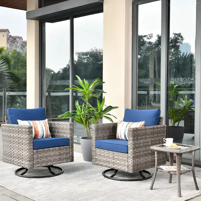 OVIOS Patio Wicker Swivel Rocking Chair 3-piece Set with Side Table