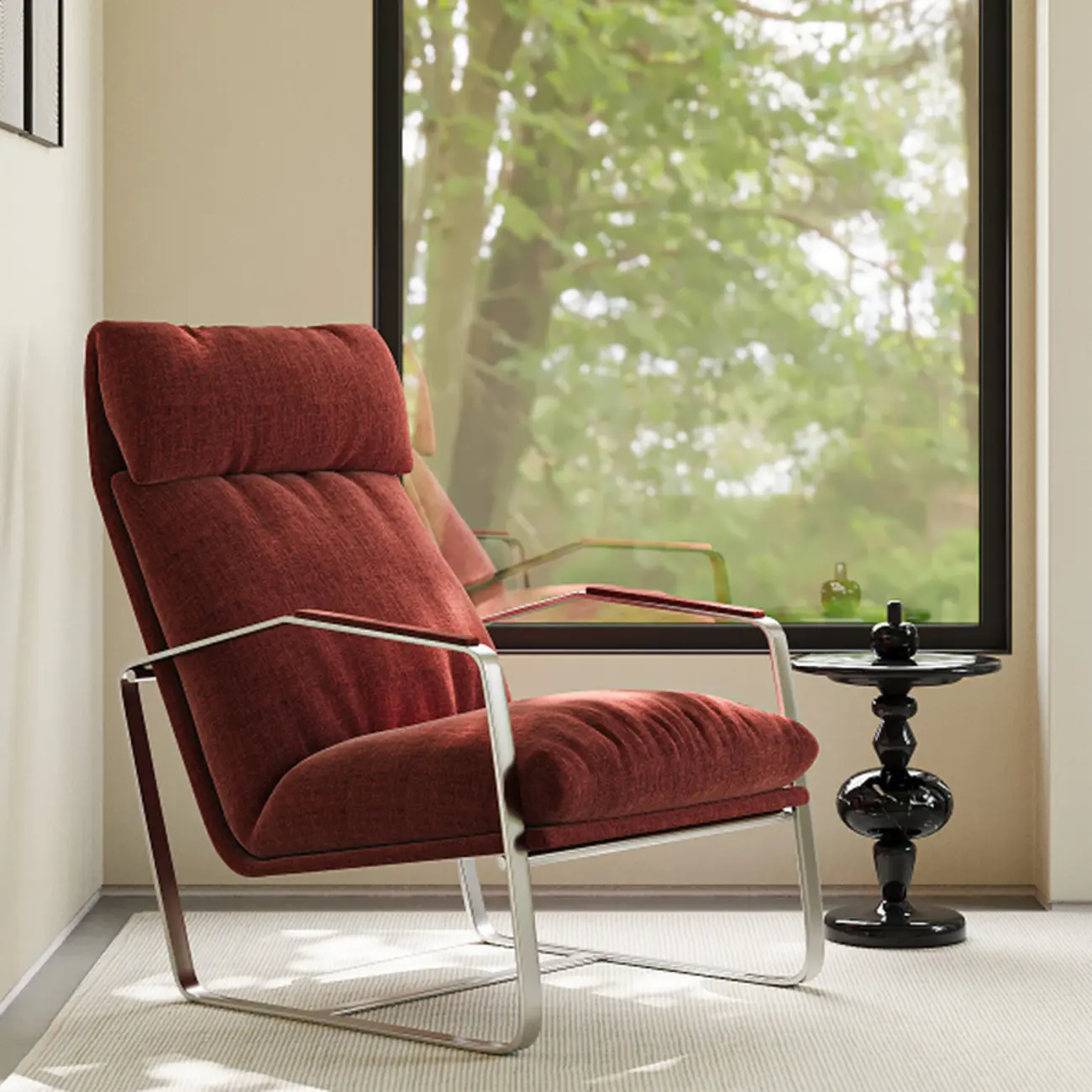 Modern Chenille High-Back Accent Chair With Arms