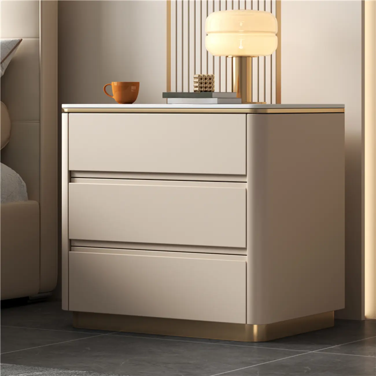 Modern Faux Marble Top Wood 3-Drawer Nightstand
