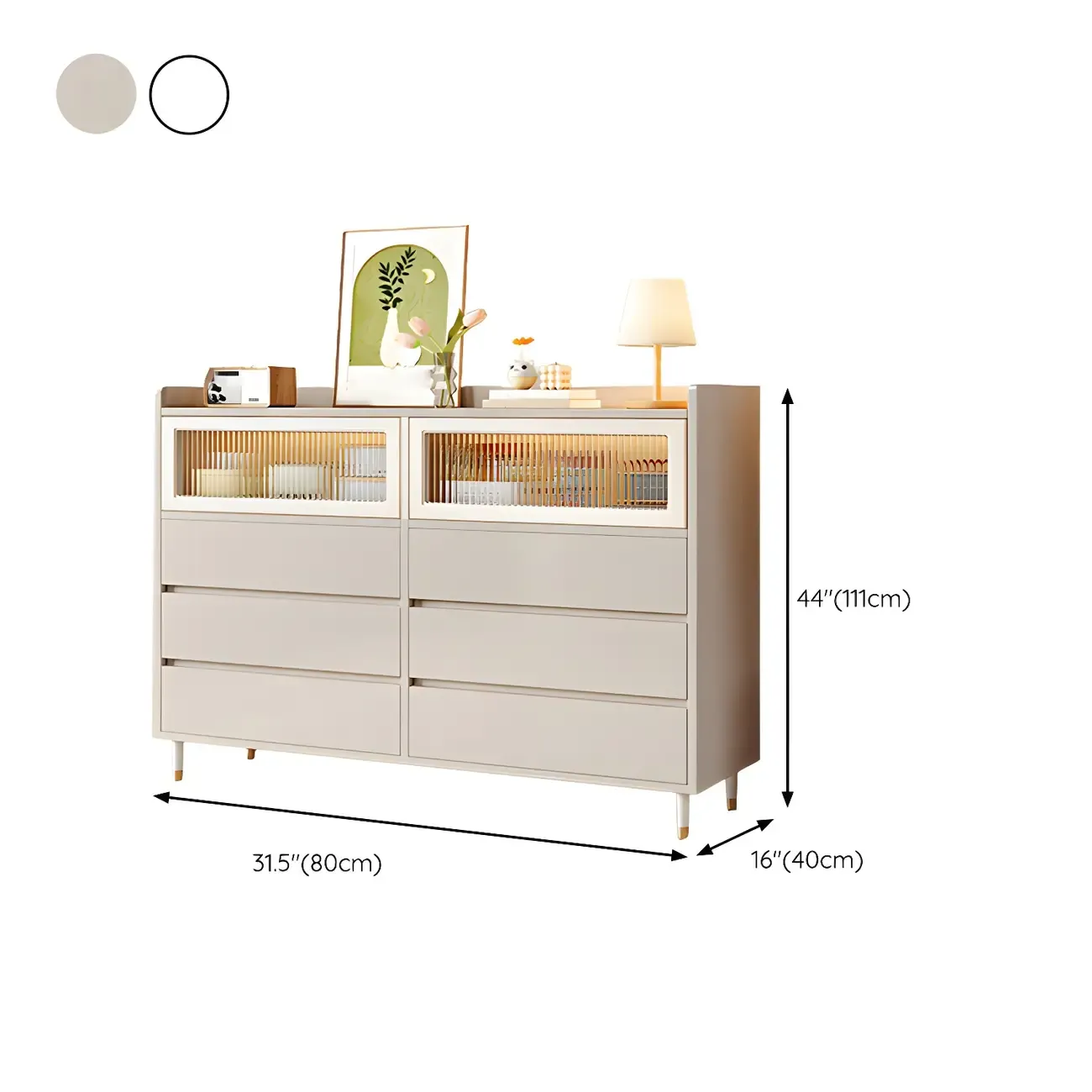 Elegant White Wooden Double Dresser with Cabinets & Drawers