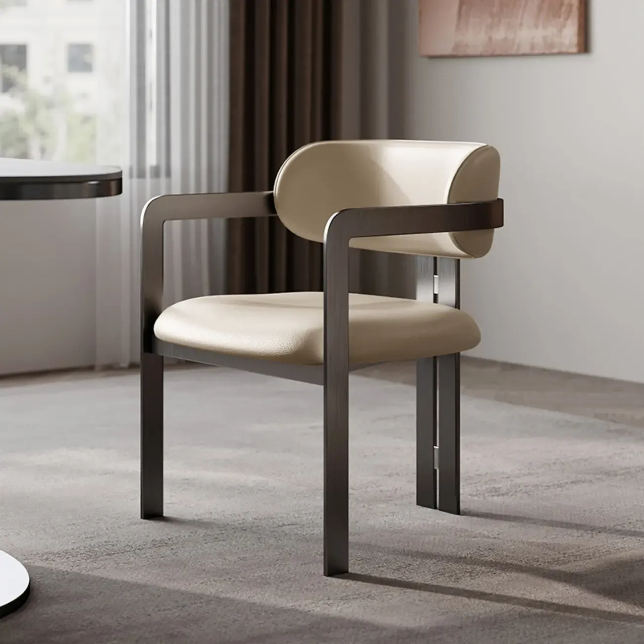 Modern Faux Leather Arm Dining Chair with Alloy Legs