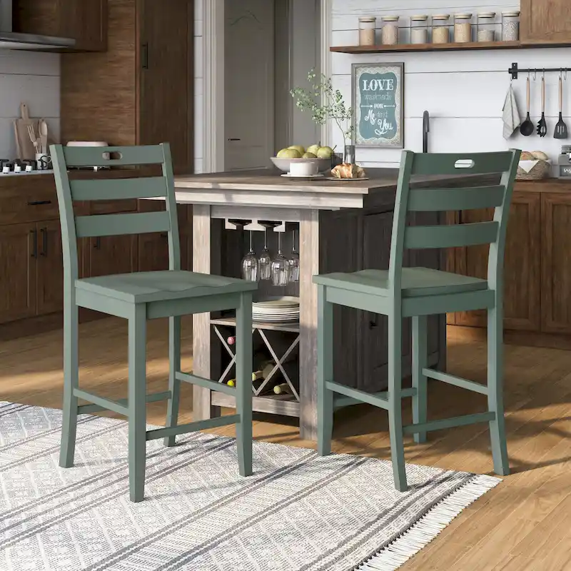 Rangel Rustic Wood Ladder Back Counter Height Chairs by Furniture of America (Set of 2)