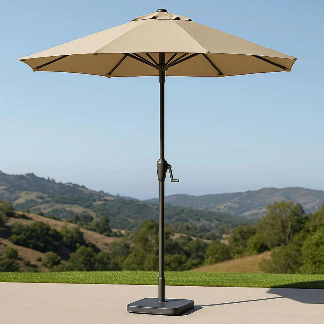 Parasol d'extérieur rond en polyester avec mât en aluminium réglable, diamètre 270 cm, Beige