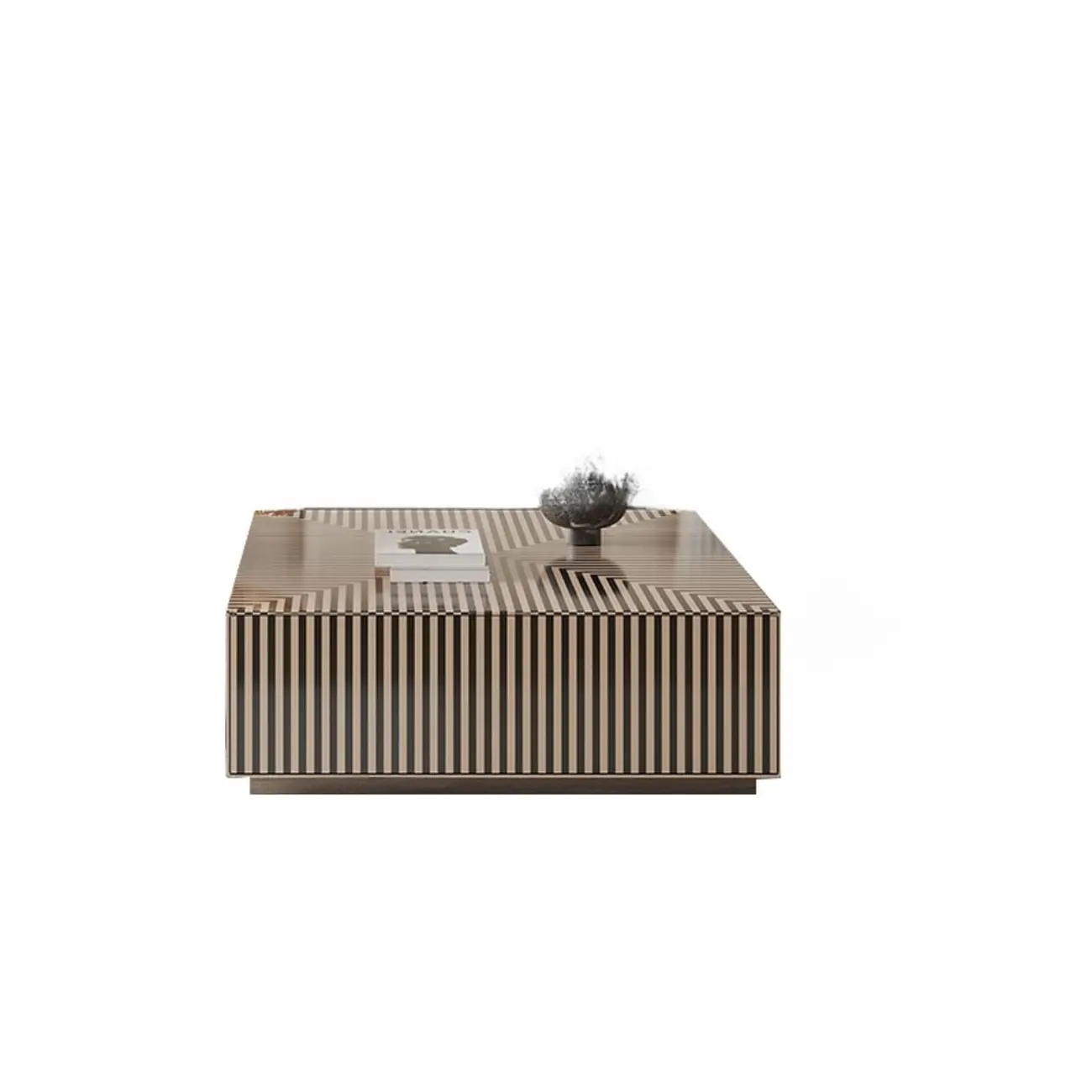 Black and White Stripe Wooden Round Coffee Drawer Table