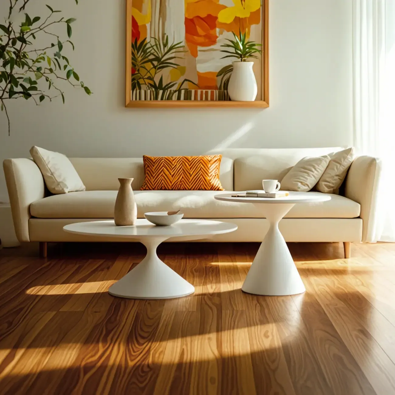 White Round Nesting Coffee Table with Modern Simple Style