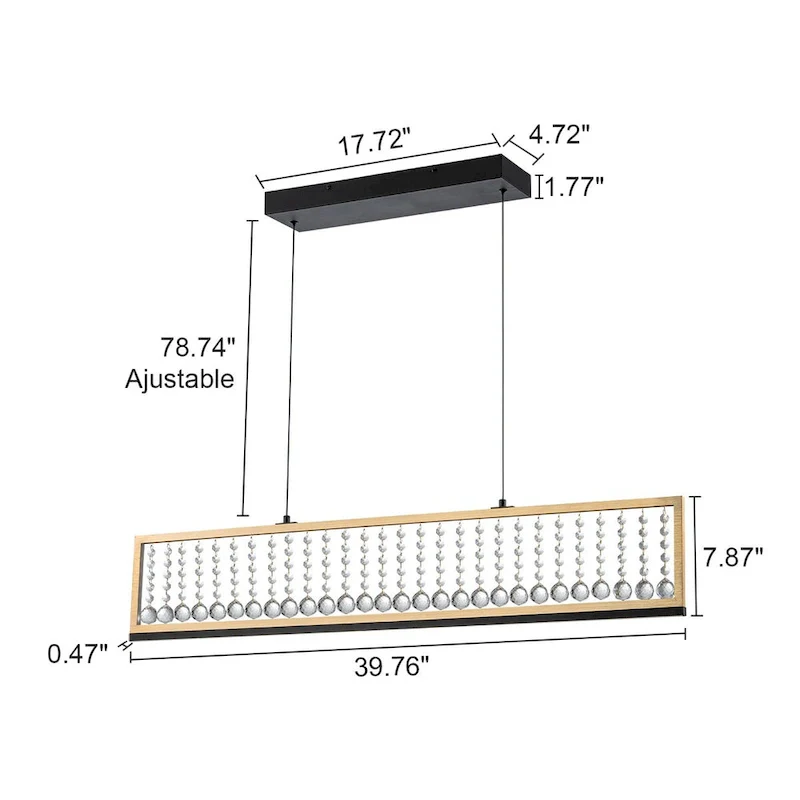 39.8 in.4-Light Modern Farmhouse Linear LED Crystal Chandelier Kitchen Island Pendant Lighting - 39.8 in.