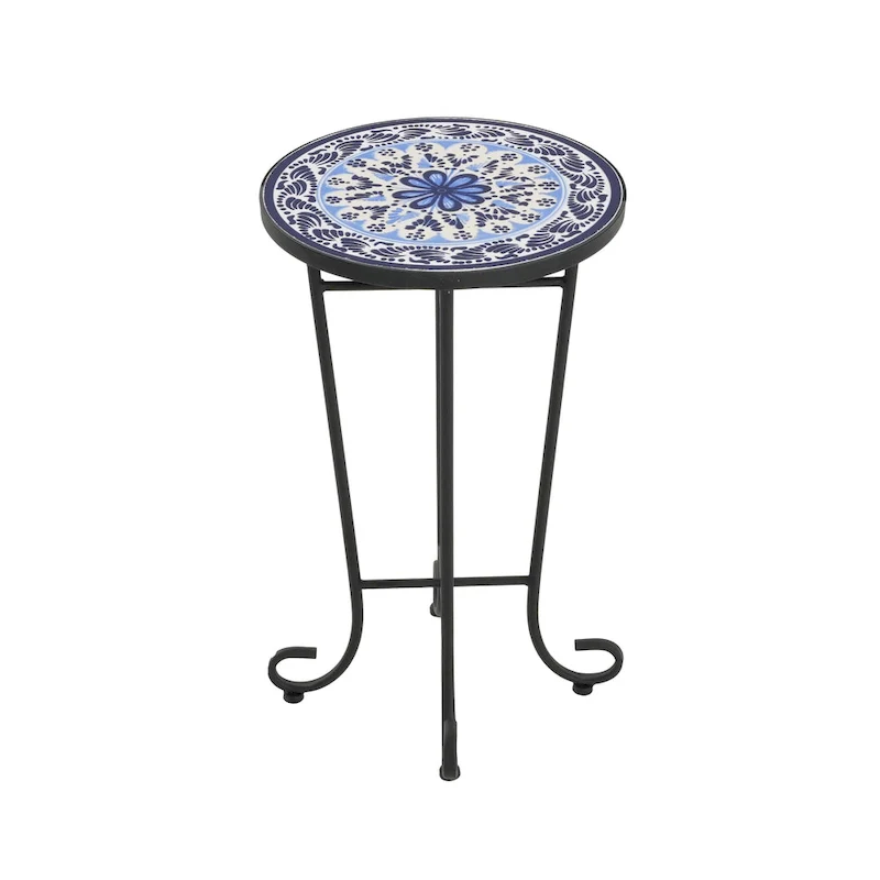 Patio Side Table,Blue+Black