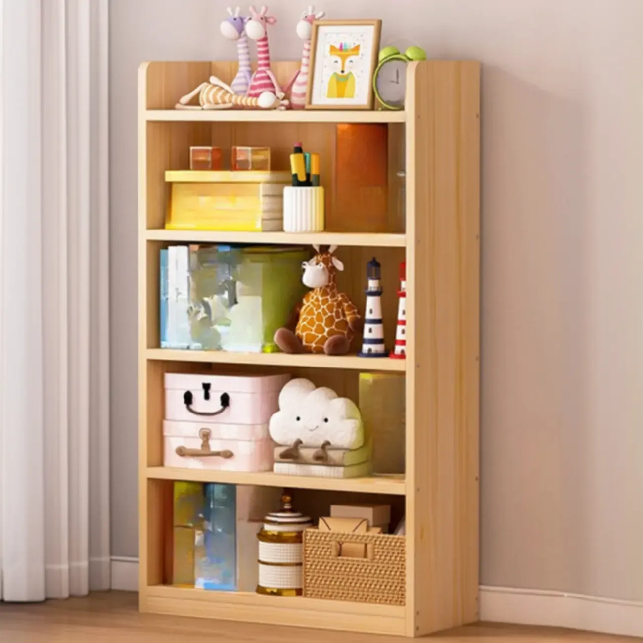 Solid Wood 5-Tier Display Open Shelving Unit Bookcase