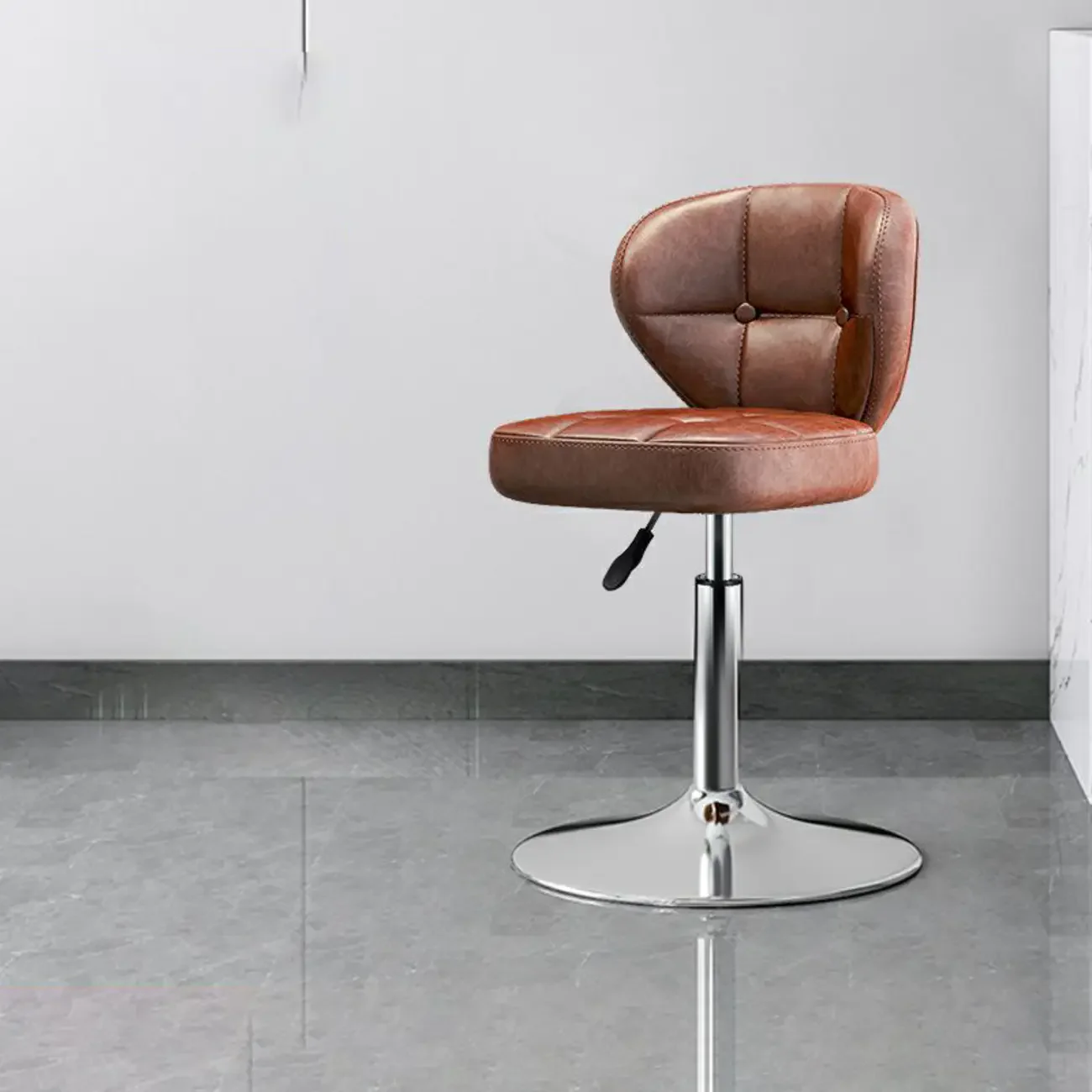 Modern Square Tufted Faux Leather Adjustable Swivel Bar Stools