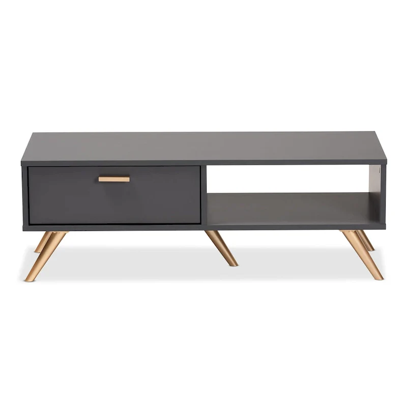 Kelson Modern Dark Grey and Gold Finished Wood Coffee Table