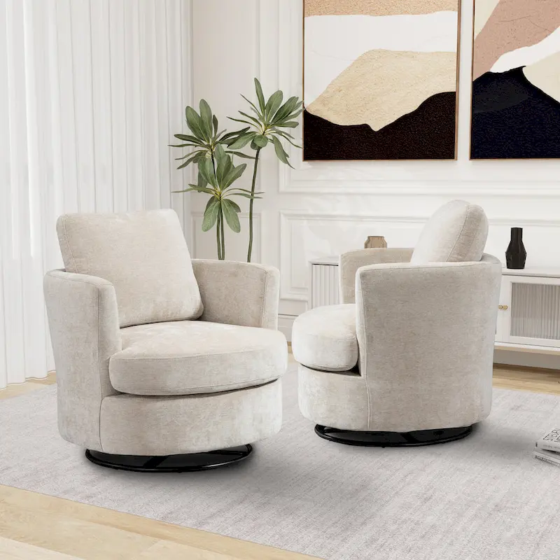 Modern Upholstered Swivel Barrel Chair(Set Of 2)