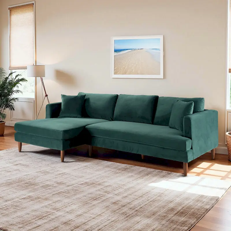 Diana Mid-Century Modern L-Shaped Pillow Back Velvet Sectional Sofa