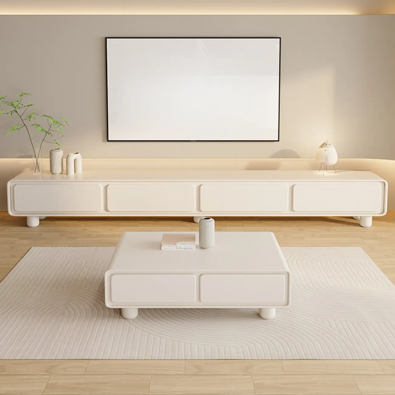 63 Living Room White Wooden Rectangular TV Stand with Drawer