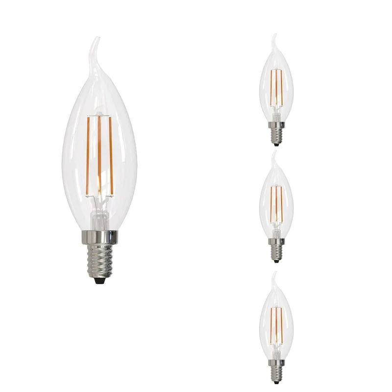 Bulbrite LED Filament Pack of (4) 5 Watt Dimmable CA10 Light Bulbs with Clear Glass Finish and Candelabra (E12) Base