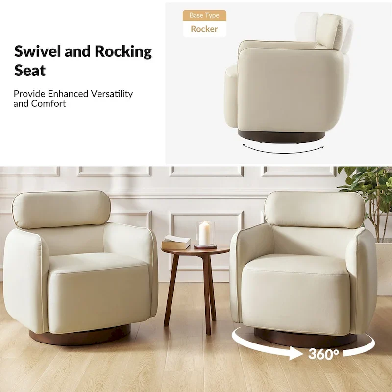 Raphael Modern Swivel Genuine Leather Barrel Chair