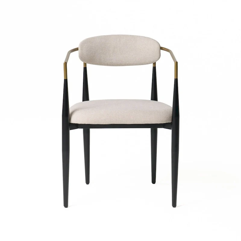 Cid Hita 23 Inch Dining Chair, Light Gray Polyester, Black Iron Legs, Gold