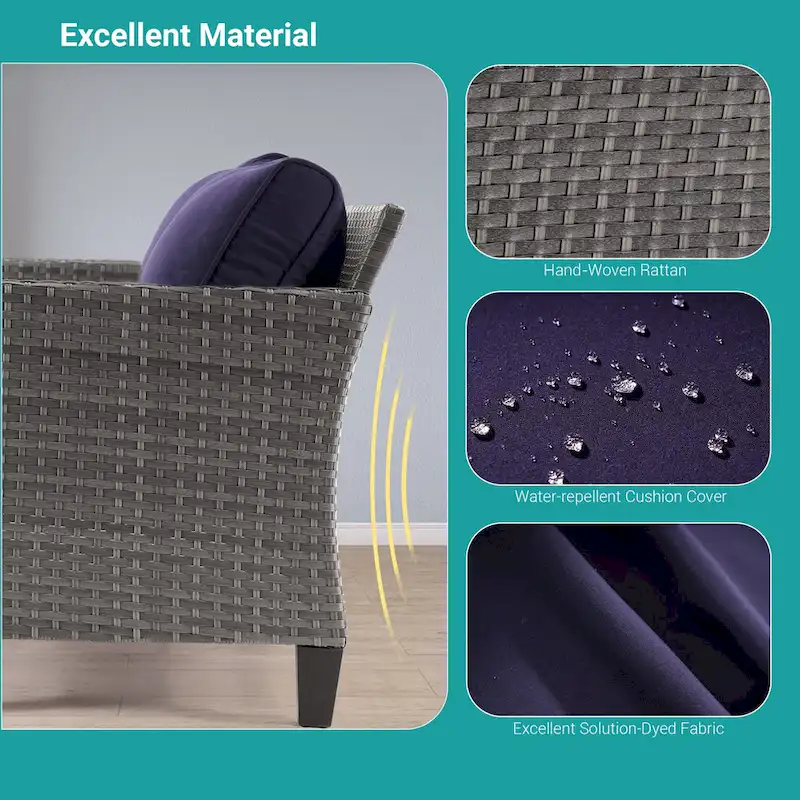 BONOSUKI 3-Piece Patio Sofa Set Grey Rattan with Side Table