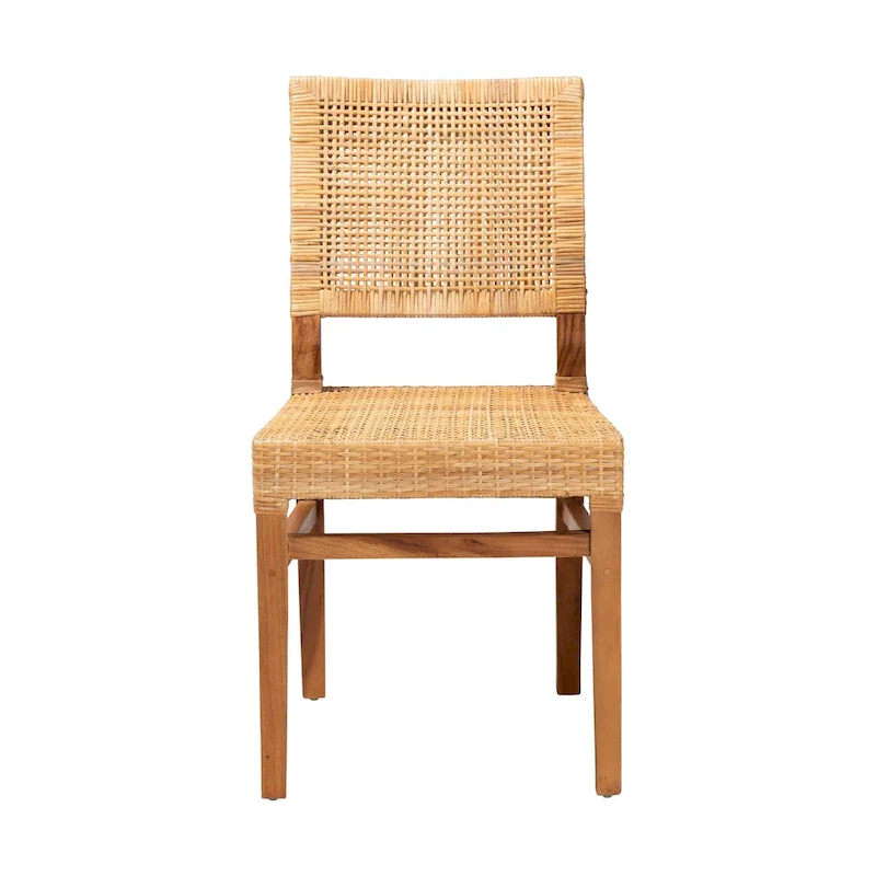 Lesia Bohemian Natural Rattan and Mahogany Wood Dining Chair