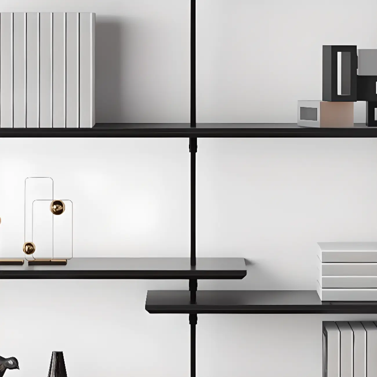 Industrial Black Wood Modular Wall Shelving System Bookshelf