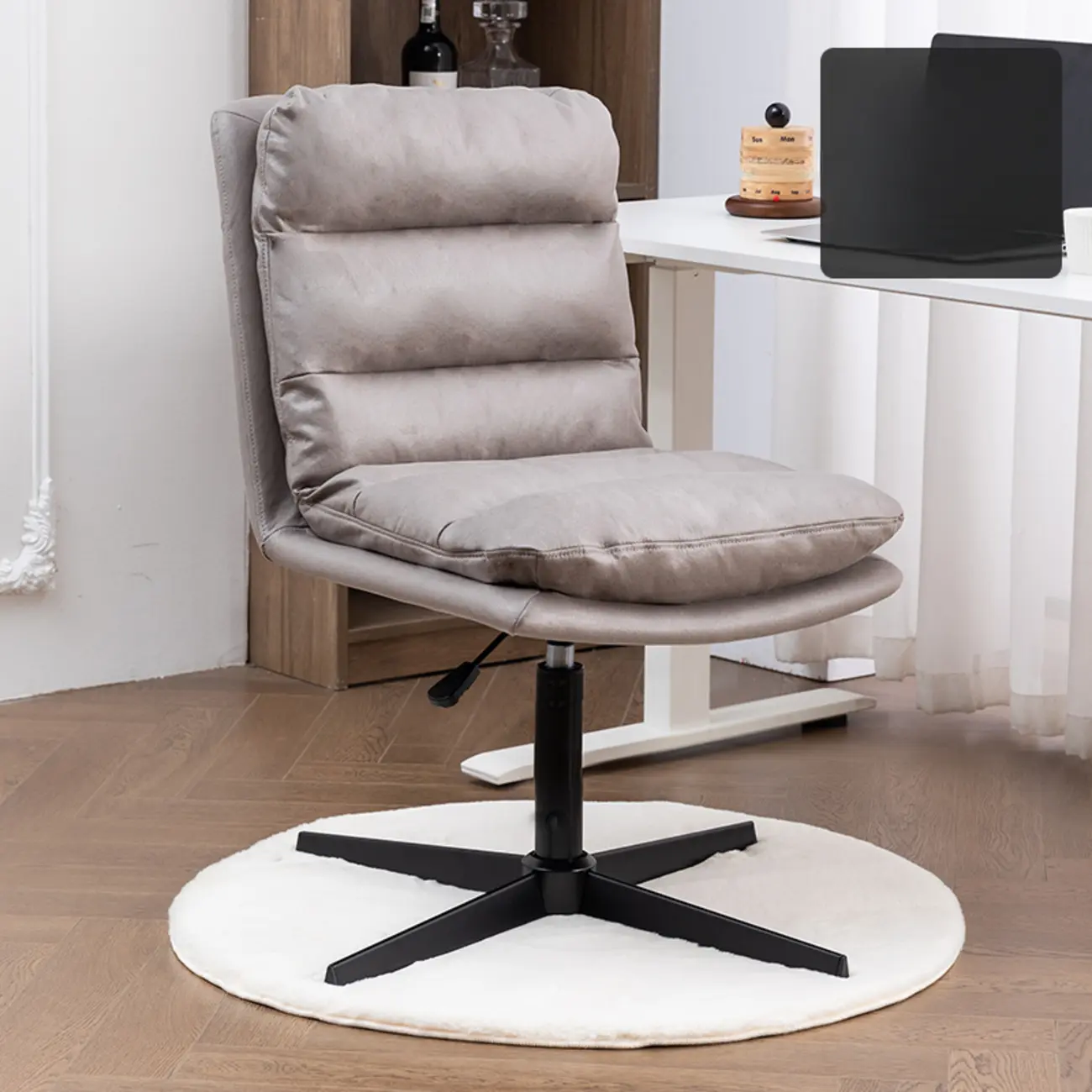 Casual Beige Leather Adjustable Office Chair