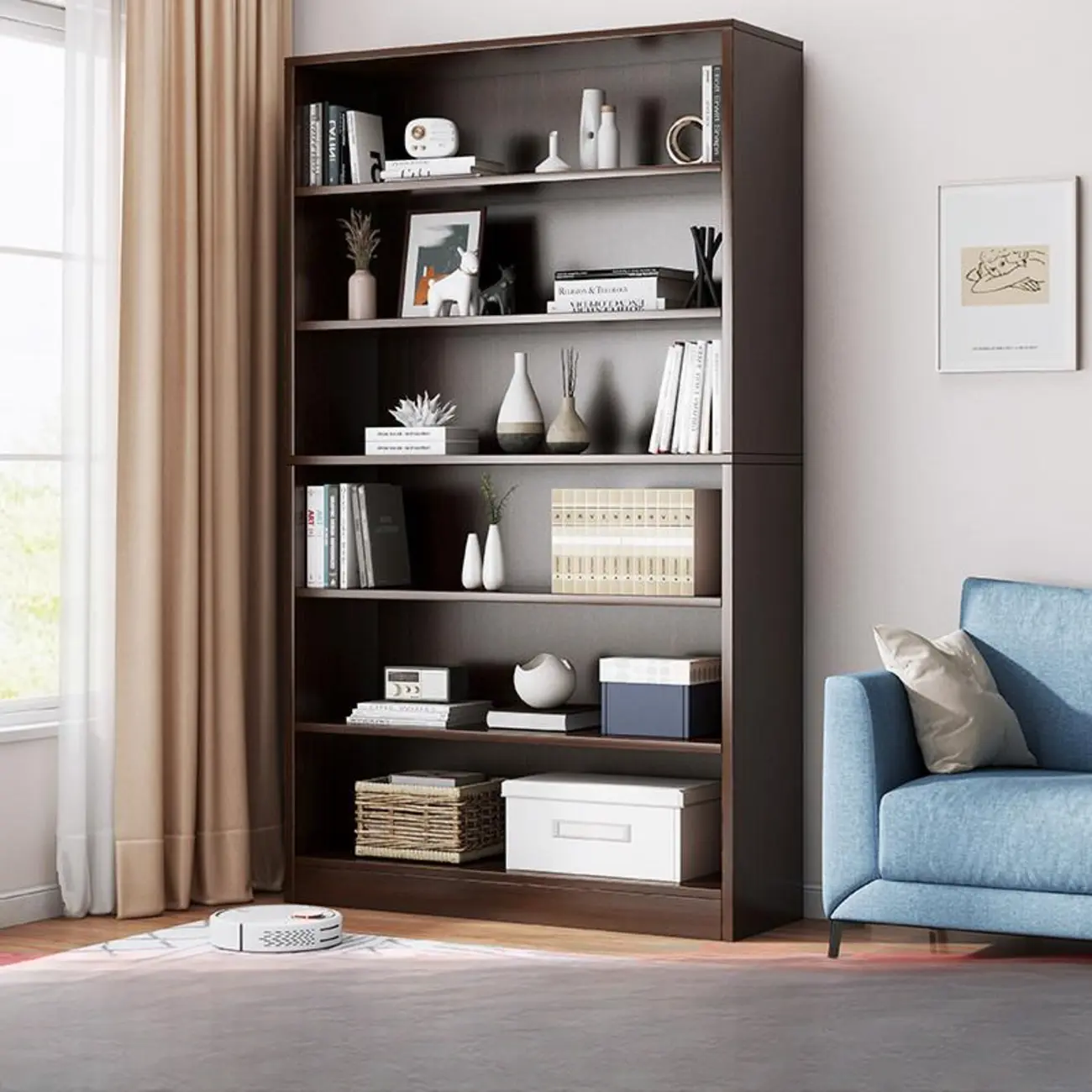 Modern Multi-Layer Brown Lumber Closed Back Bookcase