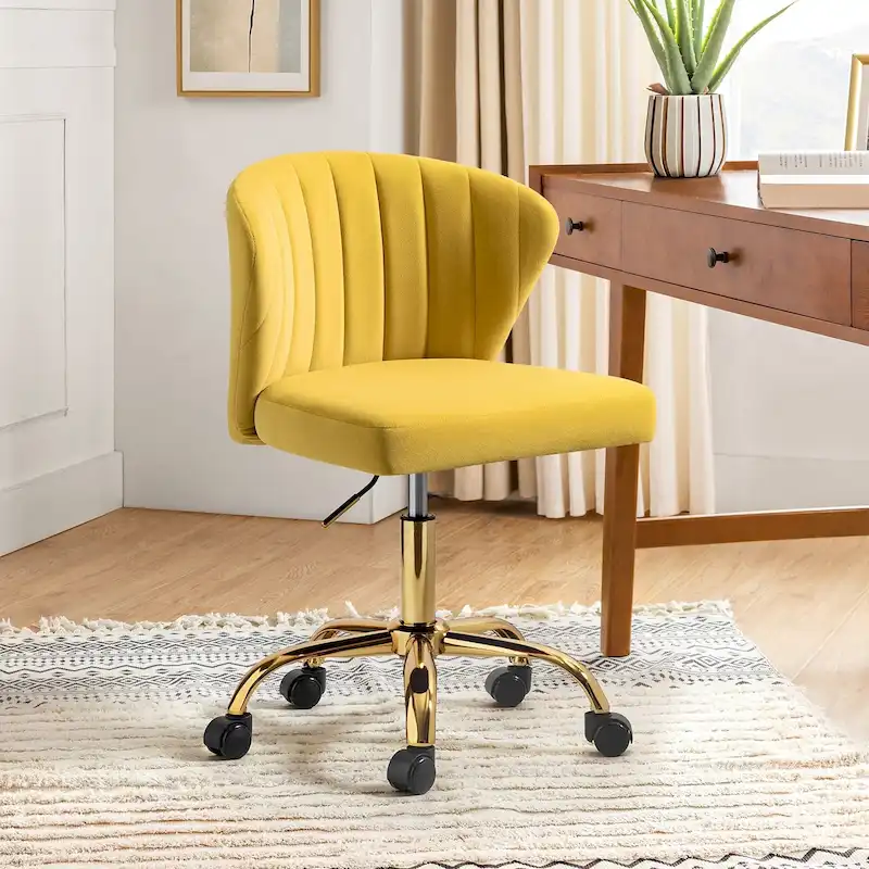 Ilia Modern Velvet Wingback 360 degree Ergonomic Office Task Chair with Channel Tufted Back by HULALA HOME