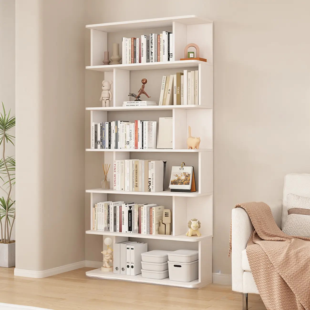 Mid-Century Vertical Walnut Wood Bookcase Open Back