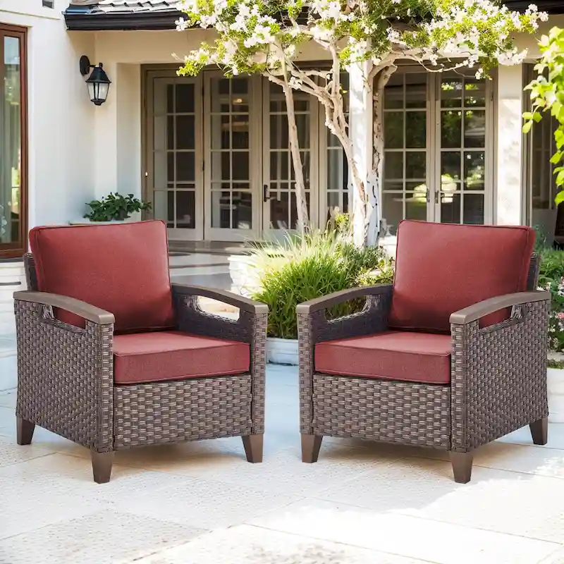 High Back Outdoor Patio Chairs Red Cushion