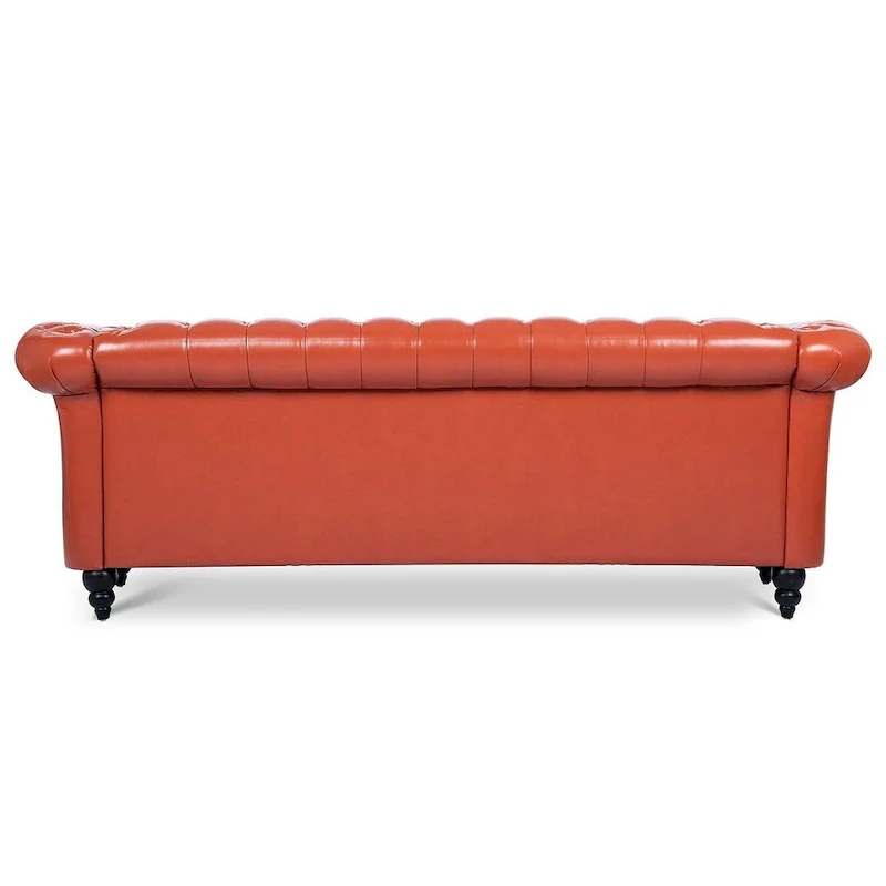 84.65 Chesterfield Tufted Faux Leather Sofa with Rolled Arms