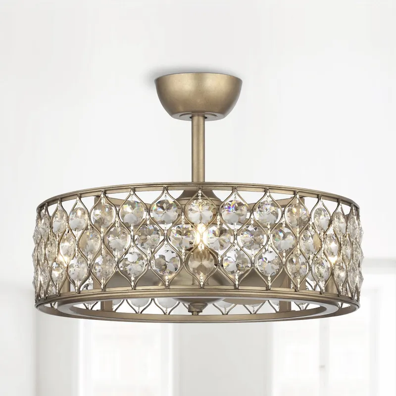 25  Rusted Silver 3-Blade Crystal Ceiling Fan Chandelier with Remote