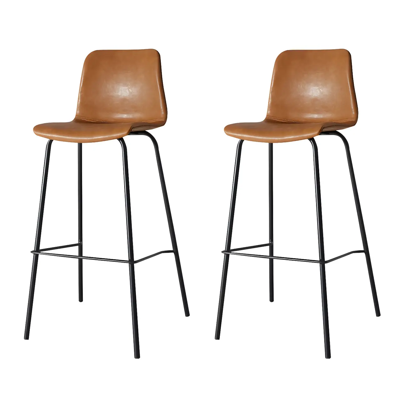 Brown Saddle Metal Frame Leather Counter Stools with Backs