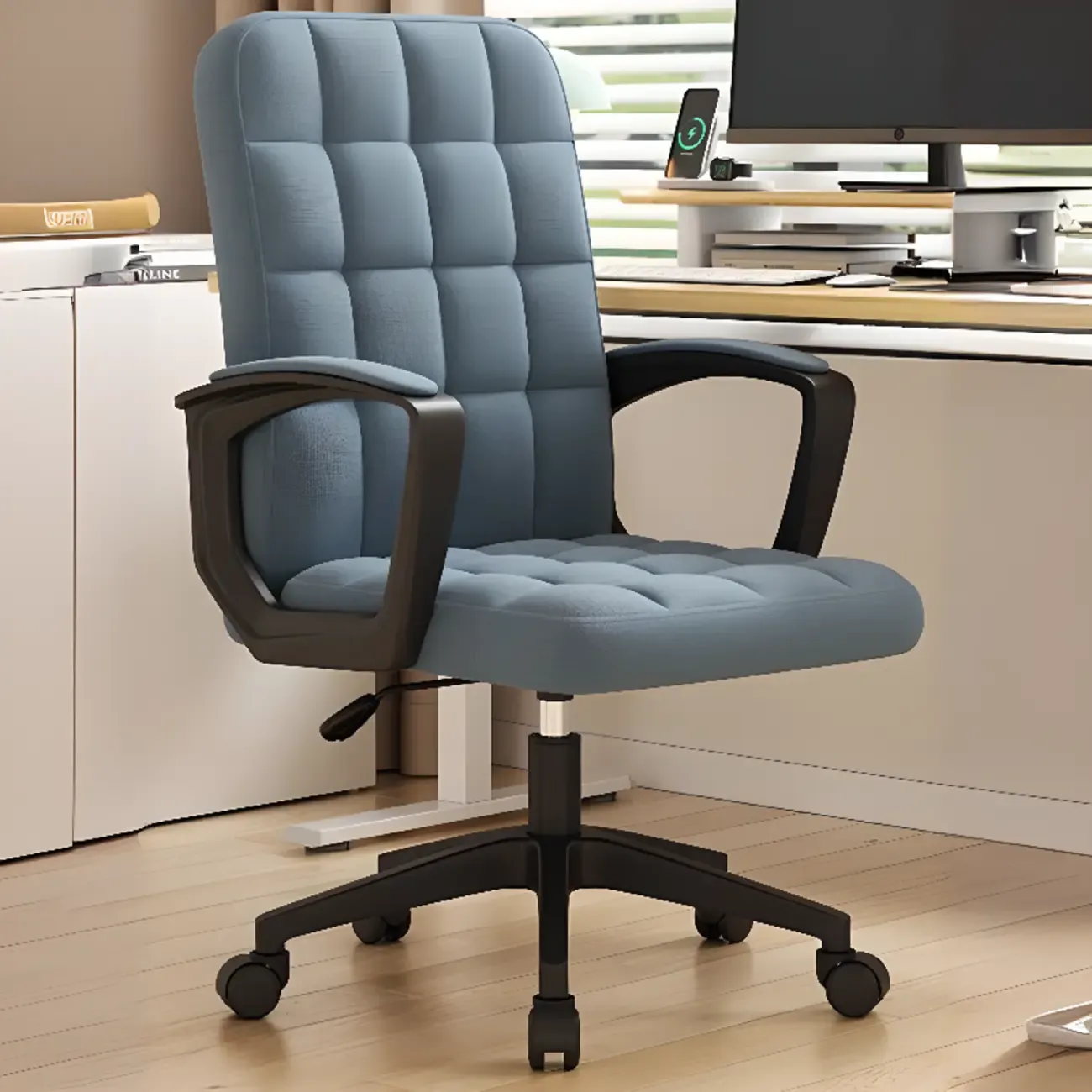 Modern Black Faux Leather Adjustable Swivel Office Chair