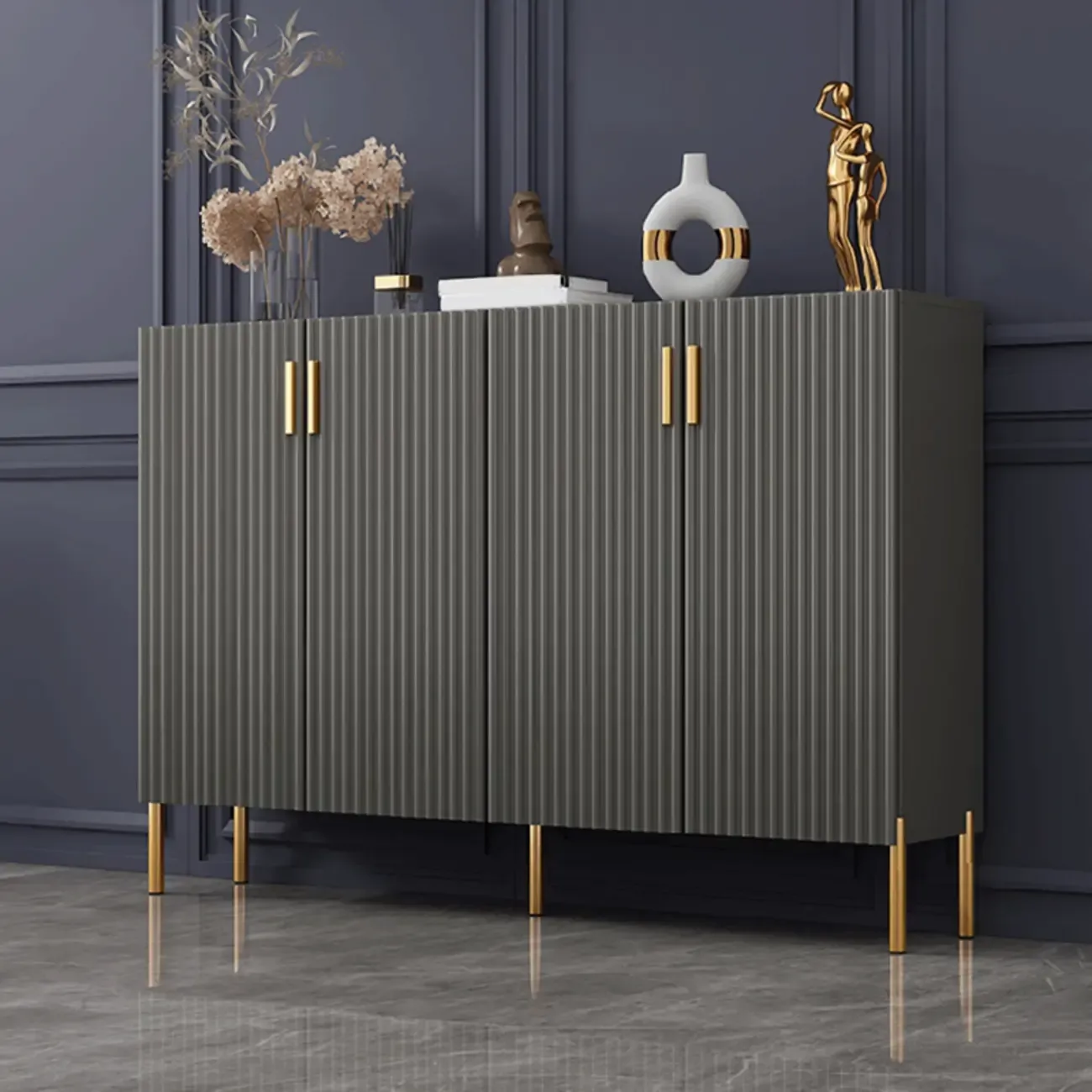 Glam Wooden Sideboard with Shelves and Cabinets