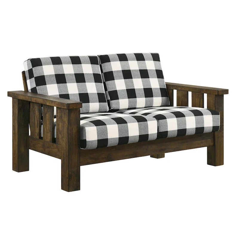 Jimo Traditional Rustic Oak Linen Fabric Loveseat by Furniture of America