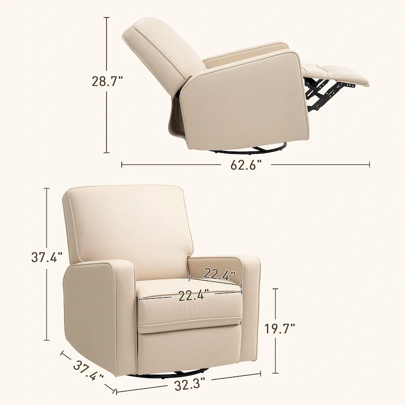 HOMCOM Manual Recliner Chair for Adults, Adjustable Swivel Rocker Recliner, Breathable Fabric Glider Rocking Chair , Beige