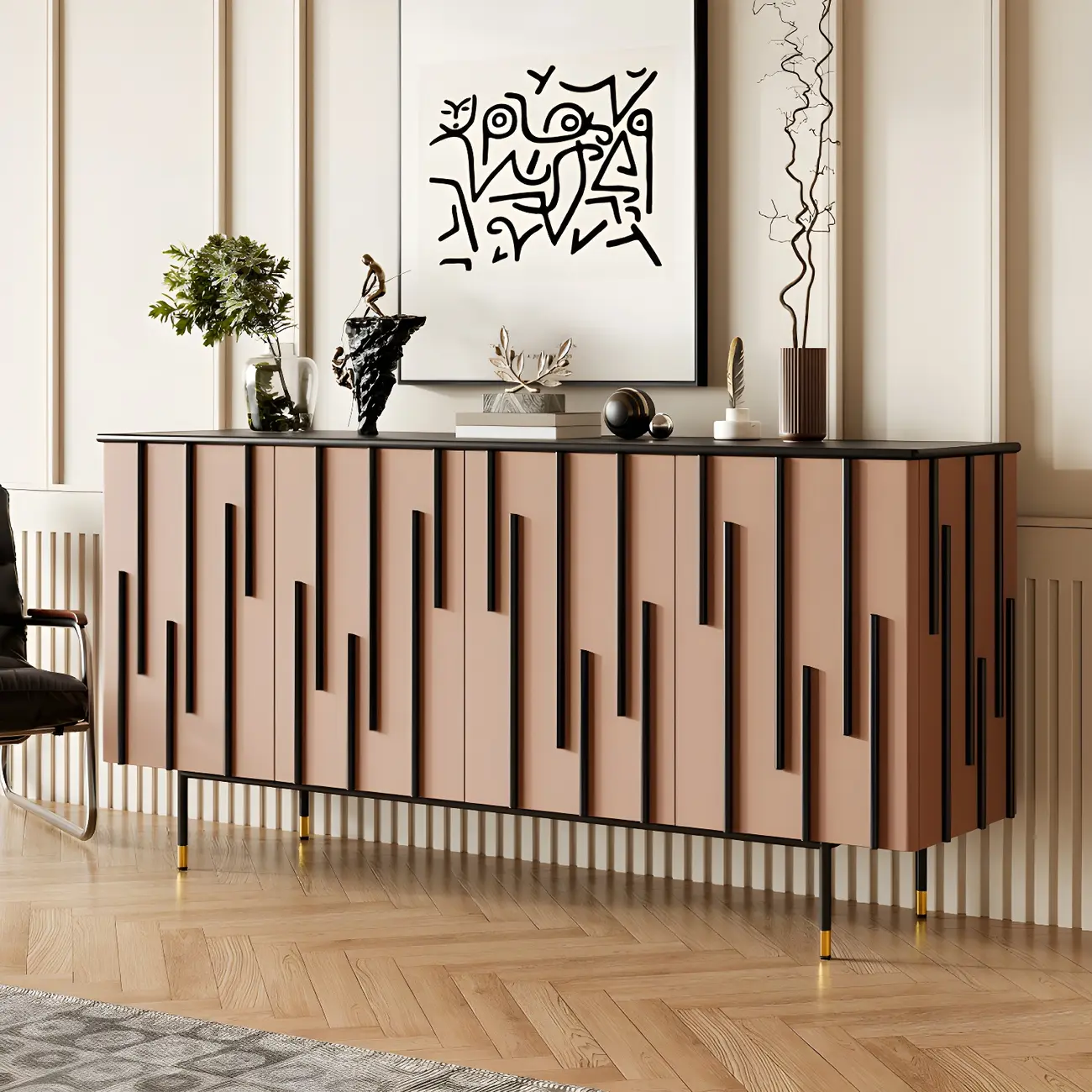 Unique Glam Wooden Sideboard Cabinet in Green/Brown